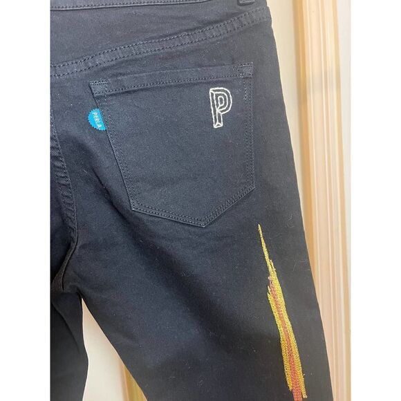 PERI.A Black Gold Digger Embroidered Stretch Denim Jeans Women Sz. 25 - Picture 6 of 8